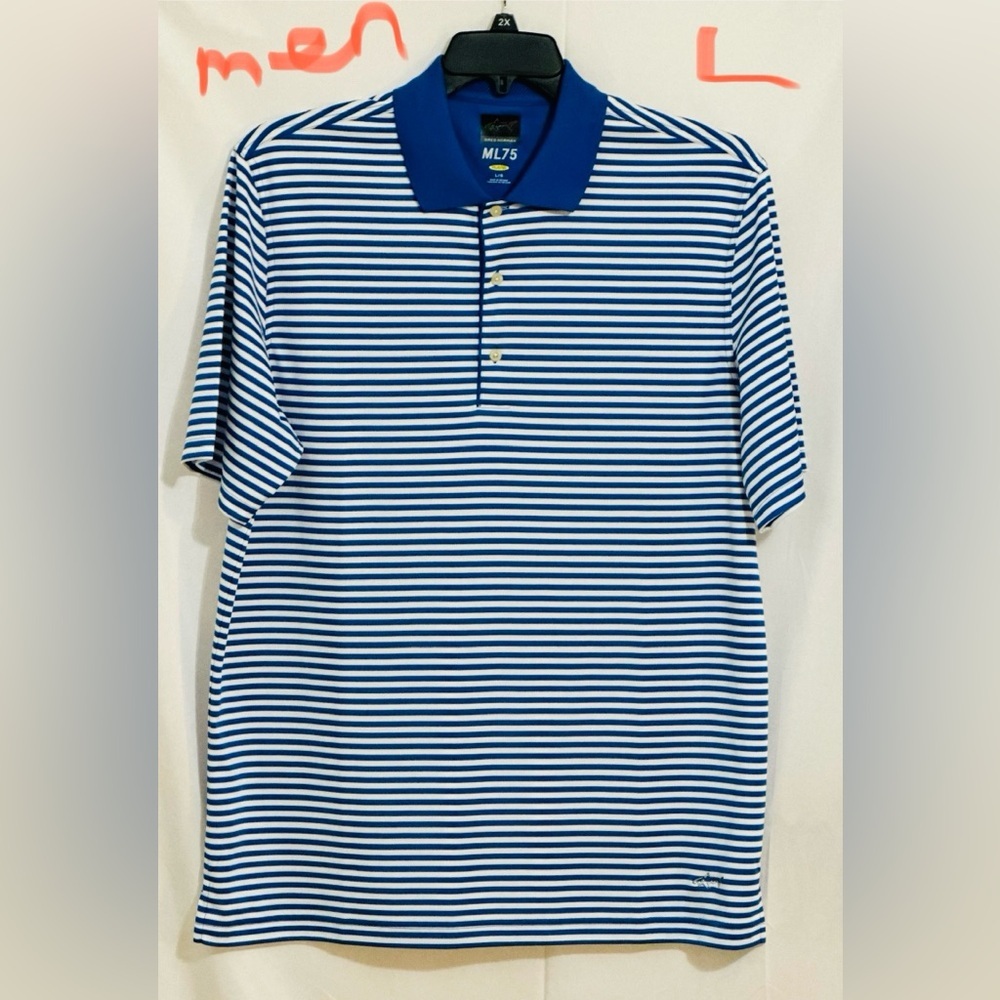 MENS BLUE & WHITE STRIPED GOLF ⛳️ SHIRT